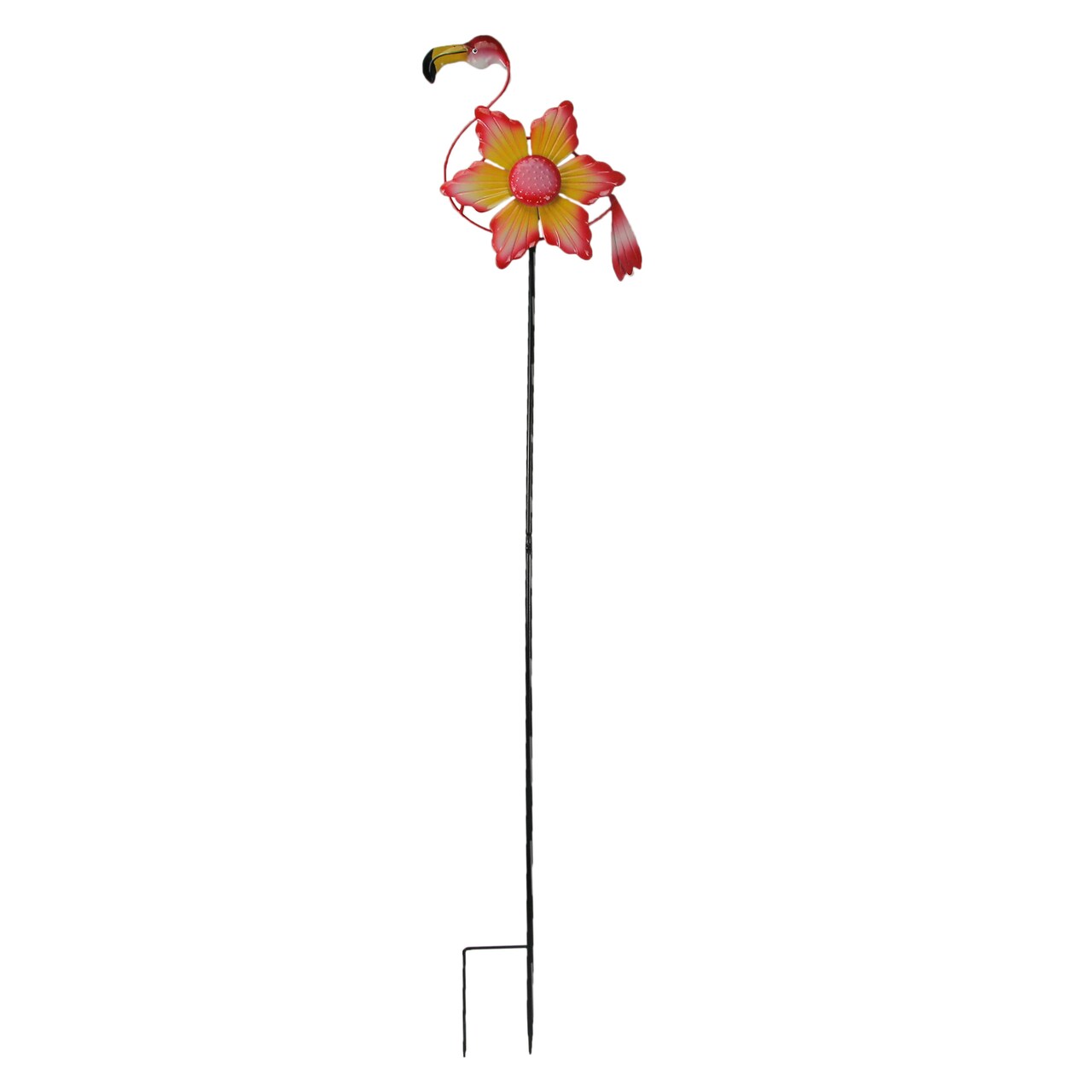 58 Inch Flamingo Flower Kinetic Wind Spinner Garden Stake Yard Decor Pinwheel